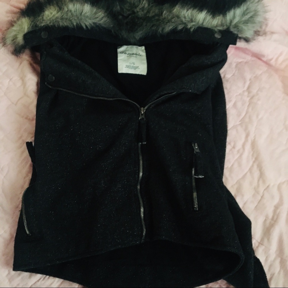 Dark grey Moto jacket with faux fur